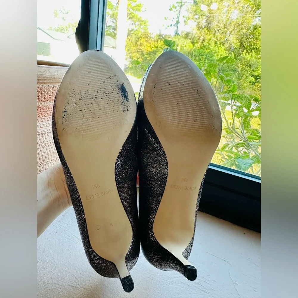 Nine West silver glitter peep-toe pump cocktail party evening wear heels Size 8M